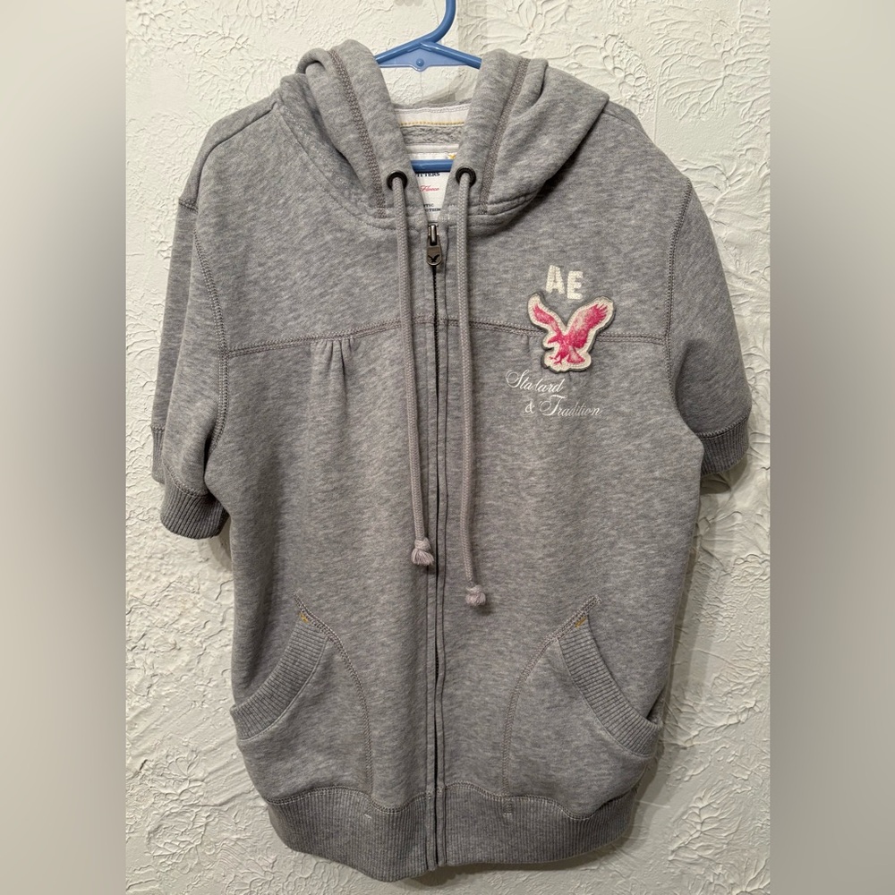 American Eagle Outfitters Kids Short Sleeve Gray Hoodie Jacket Eagle Fleece